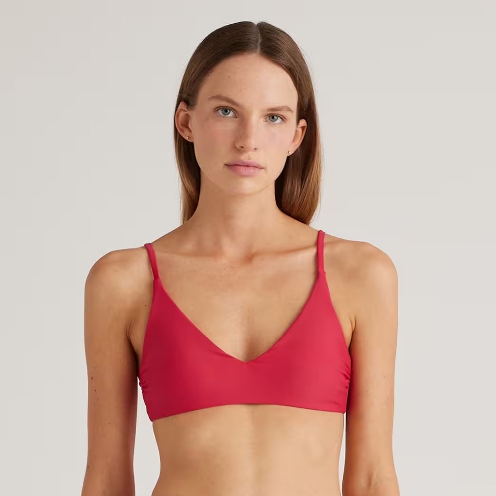 NWT Quince Berry Hot Pink Italian v-neck bikini top Sz L